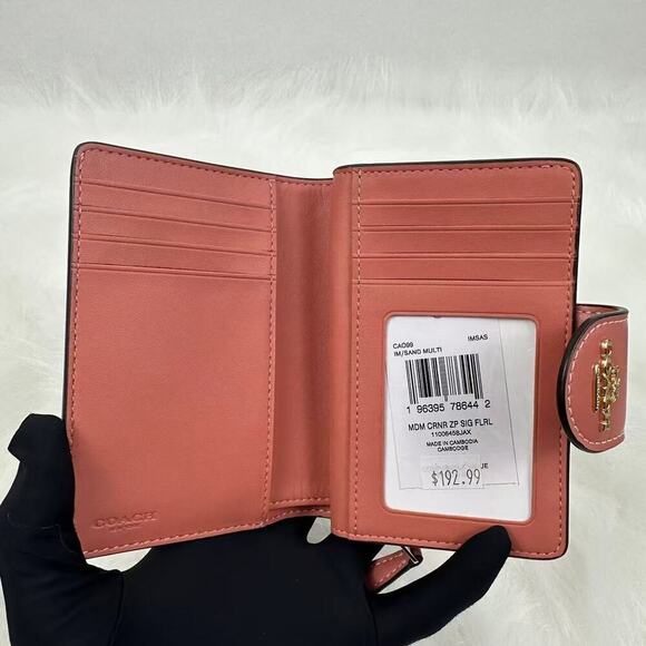 Coach Medium Corner Zip Wallet In Signature Canvas With Floral Print CAO99 Sand - Picture 3 of 6